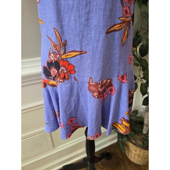 Free People Tunic Top Womens Small Blue Floral Cap Sleeve Drop Waist Crew Neck - Picture 9 of 11